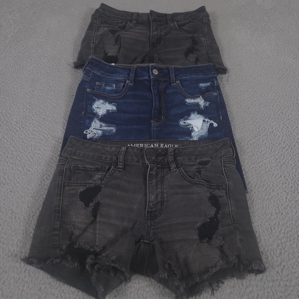 LOT OF 3 American Eagle Shorts Women 6 Blue Skirt Midi Mini Distressed Cut Denim